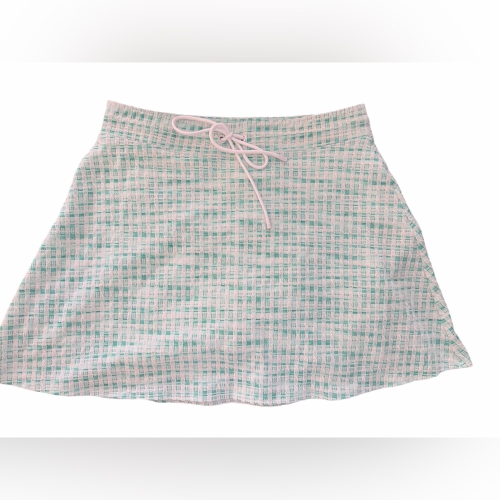 T by Talbots Picnic Plaid Green White Skort